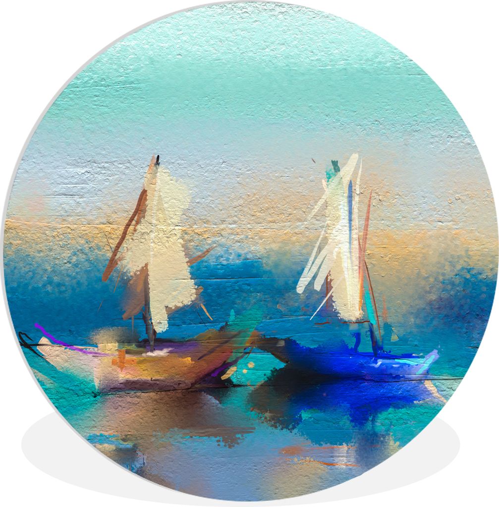 MuchoWow Rundes Wandbild - Runde Bilder Gemälde - Ölfarbe - Boot - Abstrakt Ø 30 cm Kreis Wanddekoration Kunststoff - Wandkreis - Wandschmuck ...