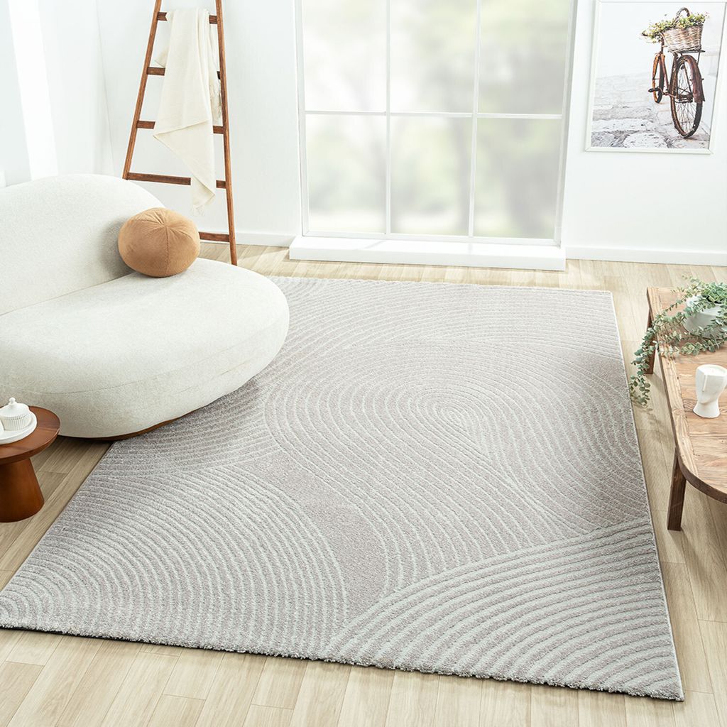 Teppich Wohnzimmer Modern Boho Muster Super Weich Qualitativ Skandinavisch , Farbe:Grau, Maße:120x170 cm