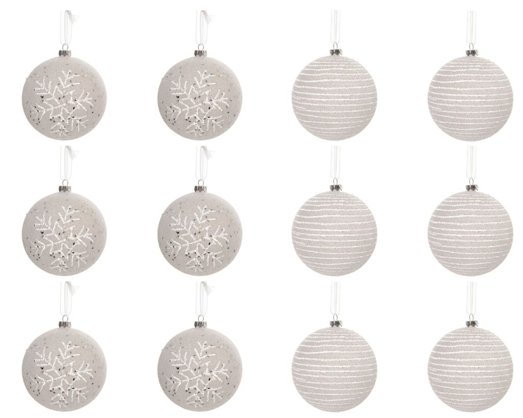 Weihnachtskugeln Kunststoff Schneeflocken Streifen 8cm Produktbild 