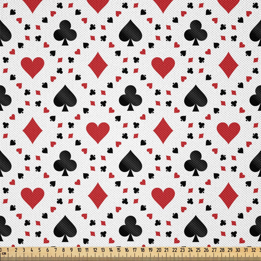 ABAKUHAUS Kasino Satin Stoff als Meterware, Poker Cards Werbung Urlaub Getaways Tourist Destinations Vergnügen Kunstdruck, 3 M (148 x 300 cm), Sch...