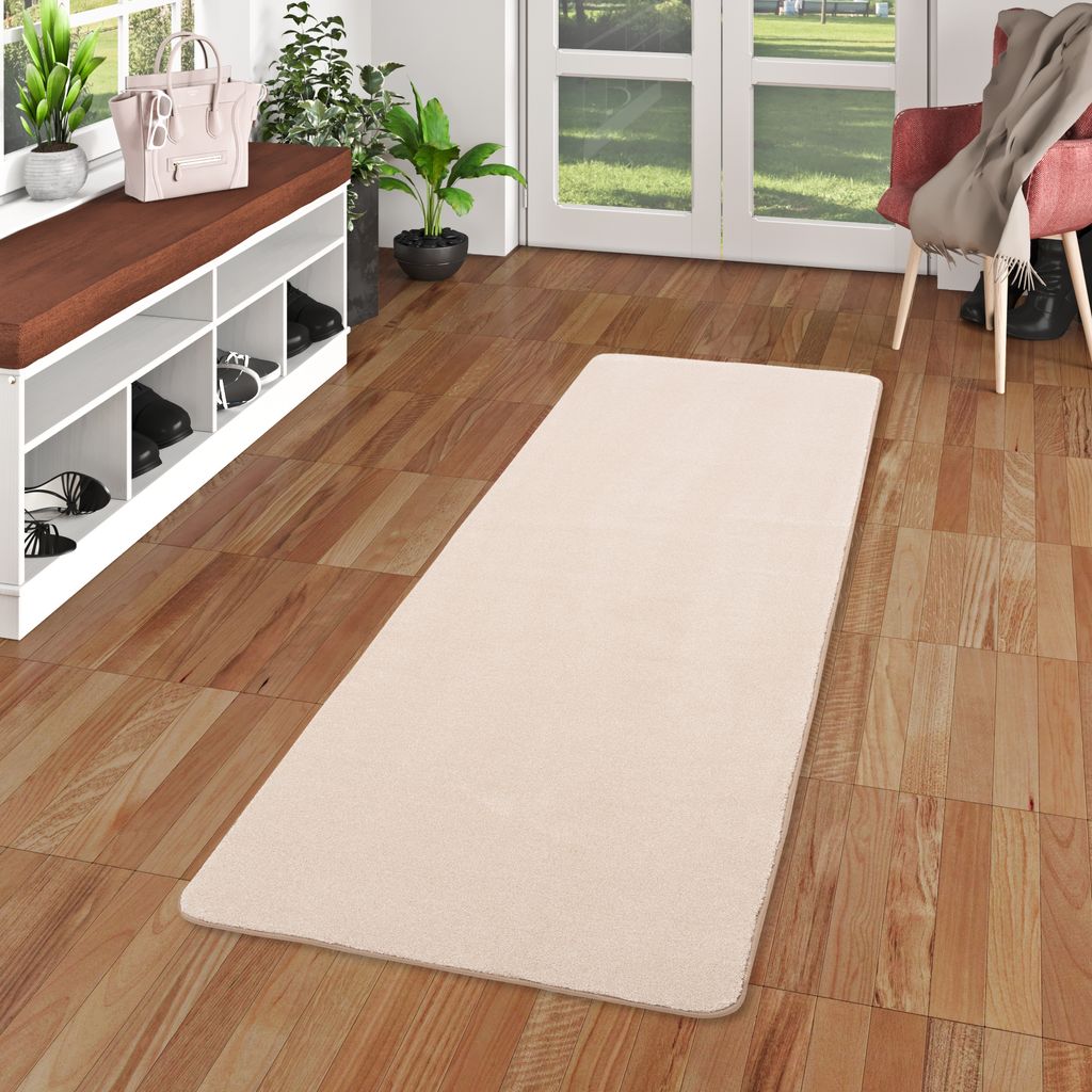 Hochflor Luxus Velours Teppich Läufer Touch Beige Meliert, Größe:80x200 cm