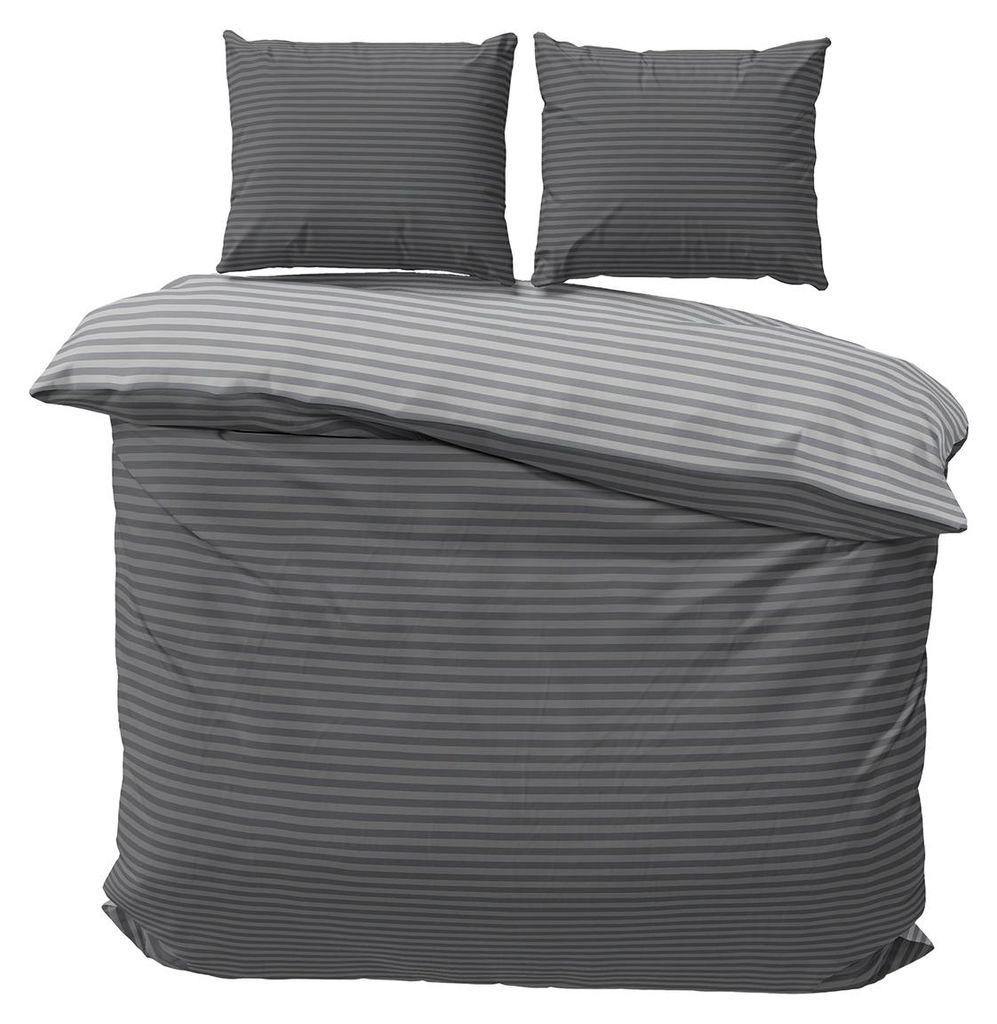 Bettwäsche 240x220 cm Baumwolle Anthrazit Grau gestreift Produktbild 