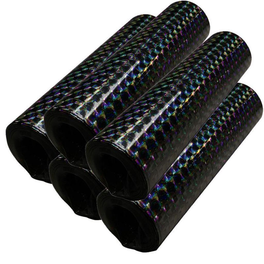 5 Rollen Papier Luftschlangen schwarz metallic holografisch Produktbild 