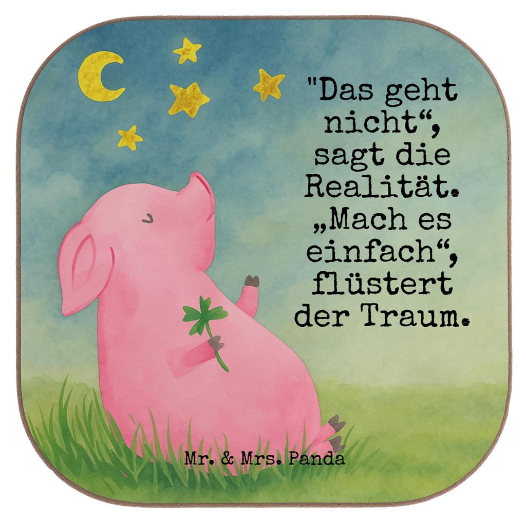 Mr. & Mrs. Panda Tischuntersetzer Schwein Glück Design - Weiß - Geschenk, weinuntersetzer, Sterne, Ziele, Motivation, Coaster, Untersetzer für G...