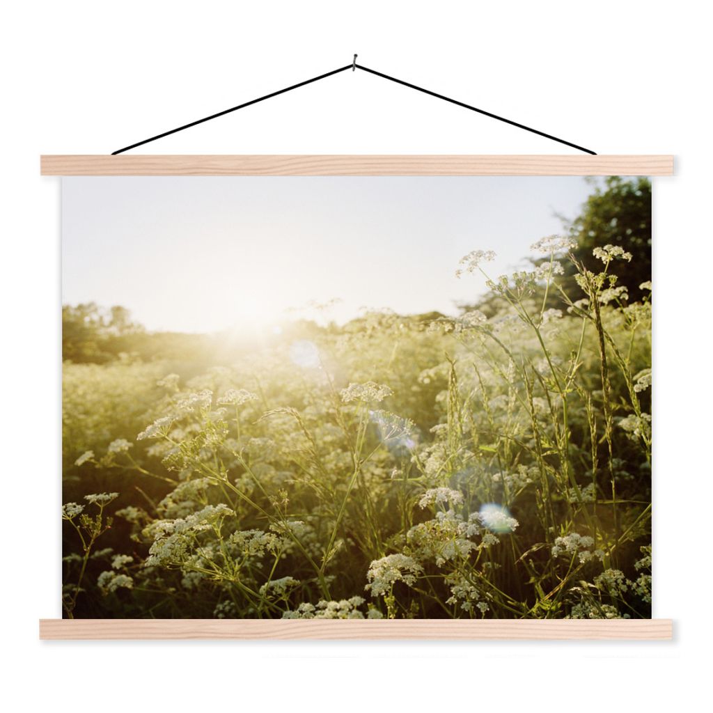 MuchoWow Textilposter Blumen - Weiß - Frühling 60x45 cm mit holzfarbenen Rahmen - Bild