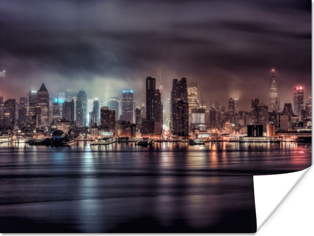 MuchoWow Poster New York - Skyline - Nacht 160x120 cm - Foto Plakat