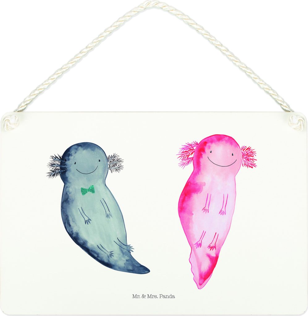 Mr. & Mrs. Panda Holzschild Axolotl Freundin DIN A4 - Weiß - Geschenk, Schwanzlurch, wandtafel, Türschild, Valentinstag, Liebe, Wandbild Holz, ho...