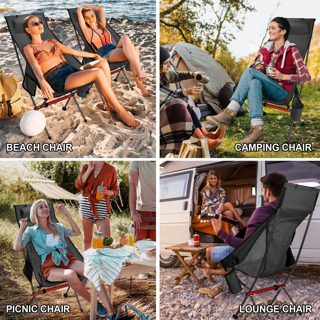 Chaise pliante de camping ergonomique grand confort modèle XL noir