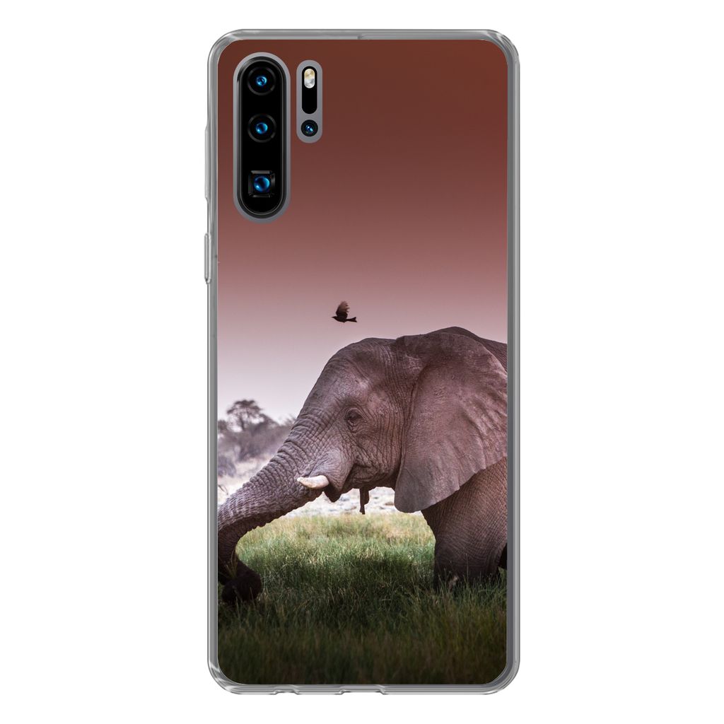 MuchoWow Handyhülle Schutzhülle Hülle für Huawei P30 Pro Elefant - Gras - Sonne - Tiere Silikon Softcase Handy Hülle - Schutzdeckel