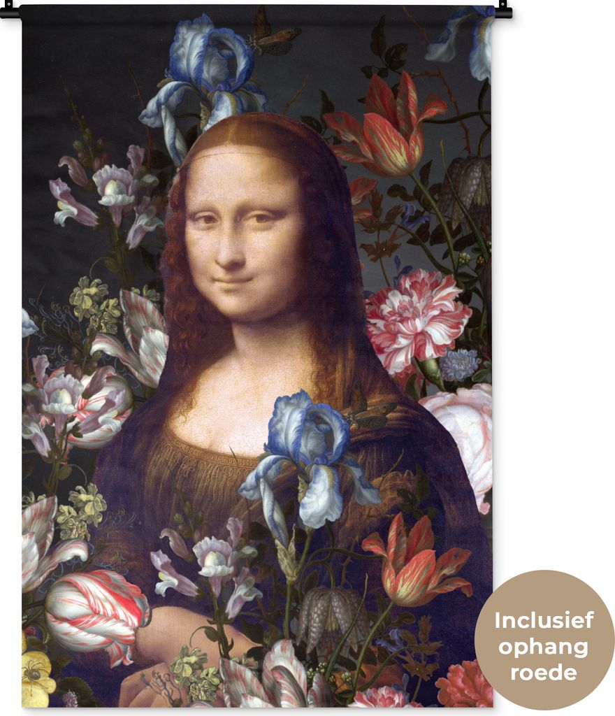 MuchoWow Wandteppich Wandbehang Mona Lisa - Leonardo da Vinci - Blumen 90x135 cm Tapisserie Dekoration Wandtuch - Baumwolle - Wandskulptur