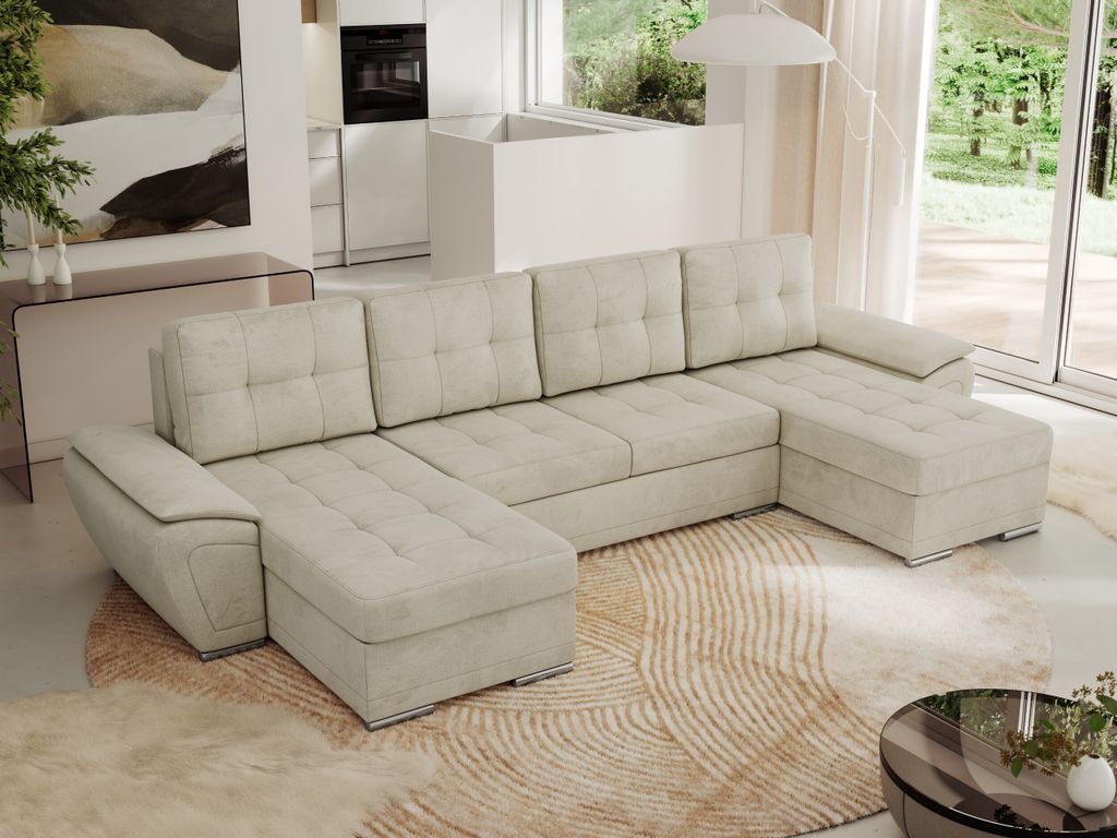 MKS MEBLE Sofa mit Schlaffunktion - Wohnlandschaft u form - Ecksofa mit Schlaffunktion und Bettkasten - Schlafsofa - Couch - Schlafsofa mit Bettkas...