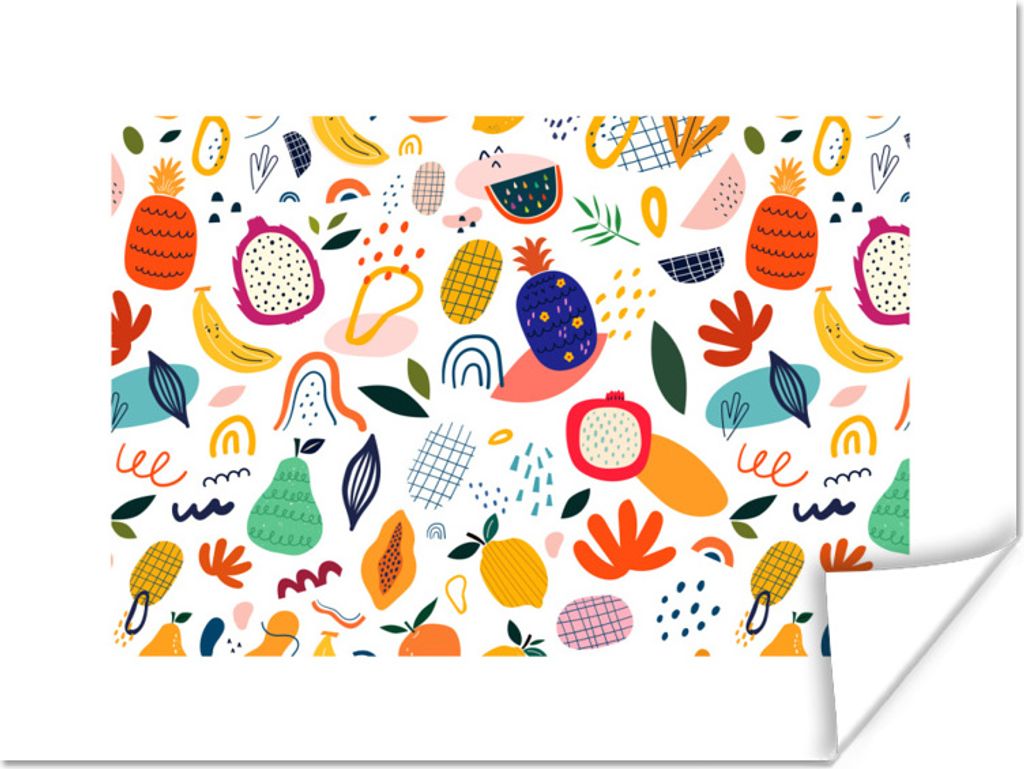 MuchoWow Poster Obst - Banane - Birne - Abstrakt - Ananas 40x30 cm - Plakate für die Wände - Poster Wohnzimmer