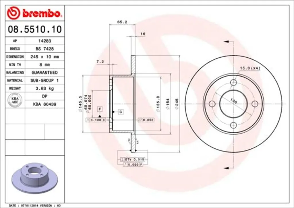 Paire de Disques de Frein Arrière 65mm pour Audi 100 Berline 44 44Q C3