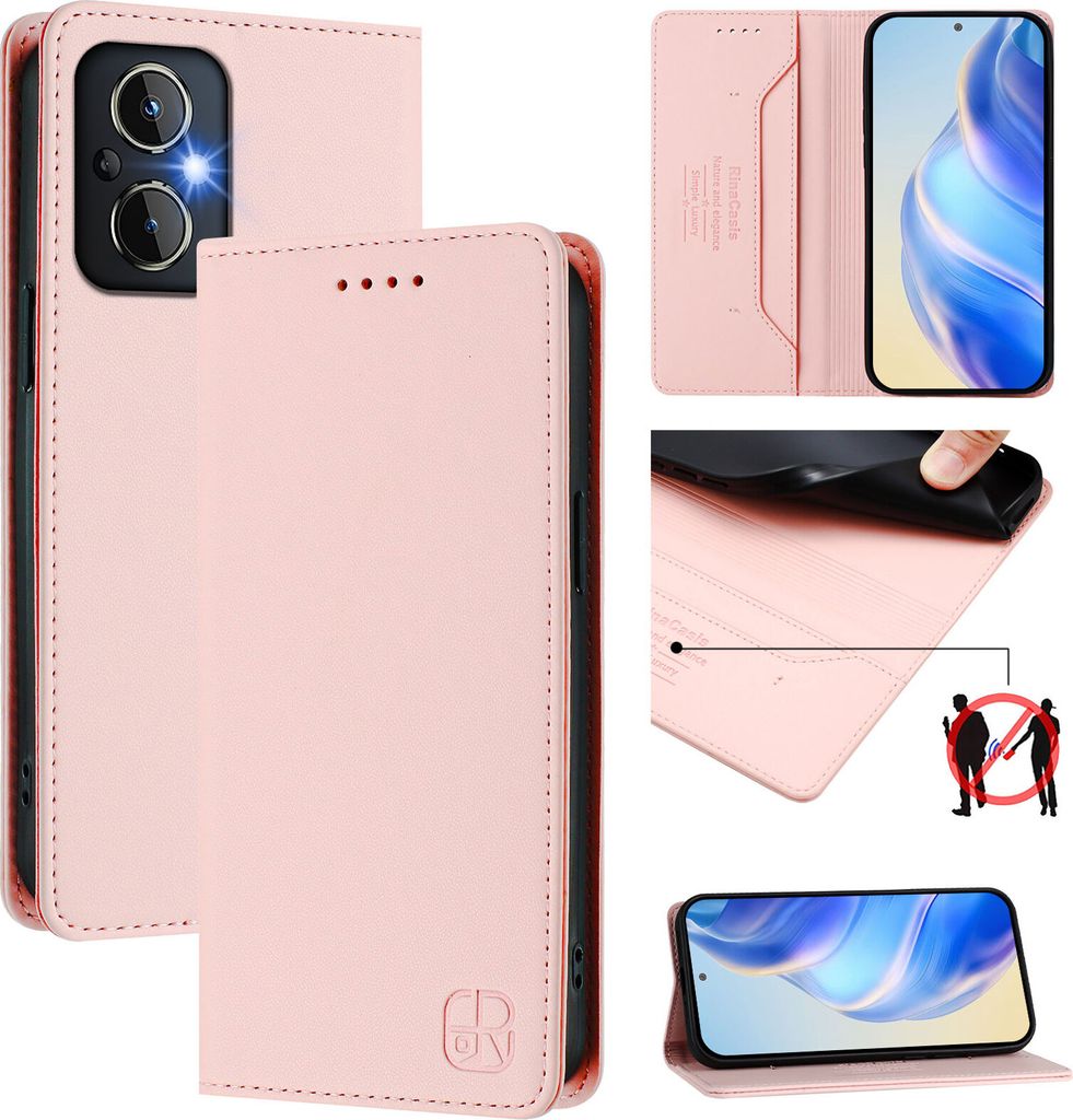 Lederhülle für OnePlus Nord N20 5G Hülle Flip Brieftasche Kartenfächern Ständer Schutzhülle Pink