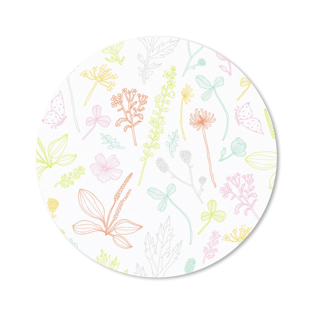 MuchoWow Mauspad Mousepad Pflanzen - Muster - Garten - Kontur - Pastell 20x20 cm - Mousepads - Maus Mat - Pad - Mausunterlage - Schreibtischmatte