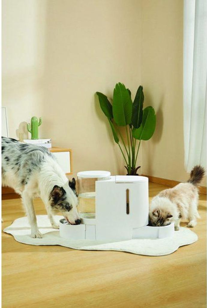 DUPLO Trockenfutter- und Wasserspender - M PETS - 1,3 kg / 3 l - 40 x 16,2 x 29,1 cm - Weiß
