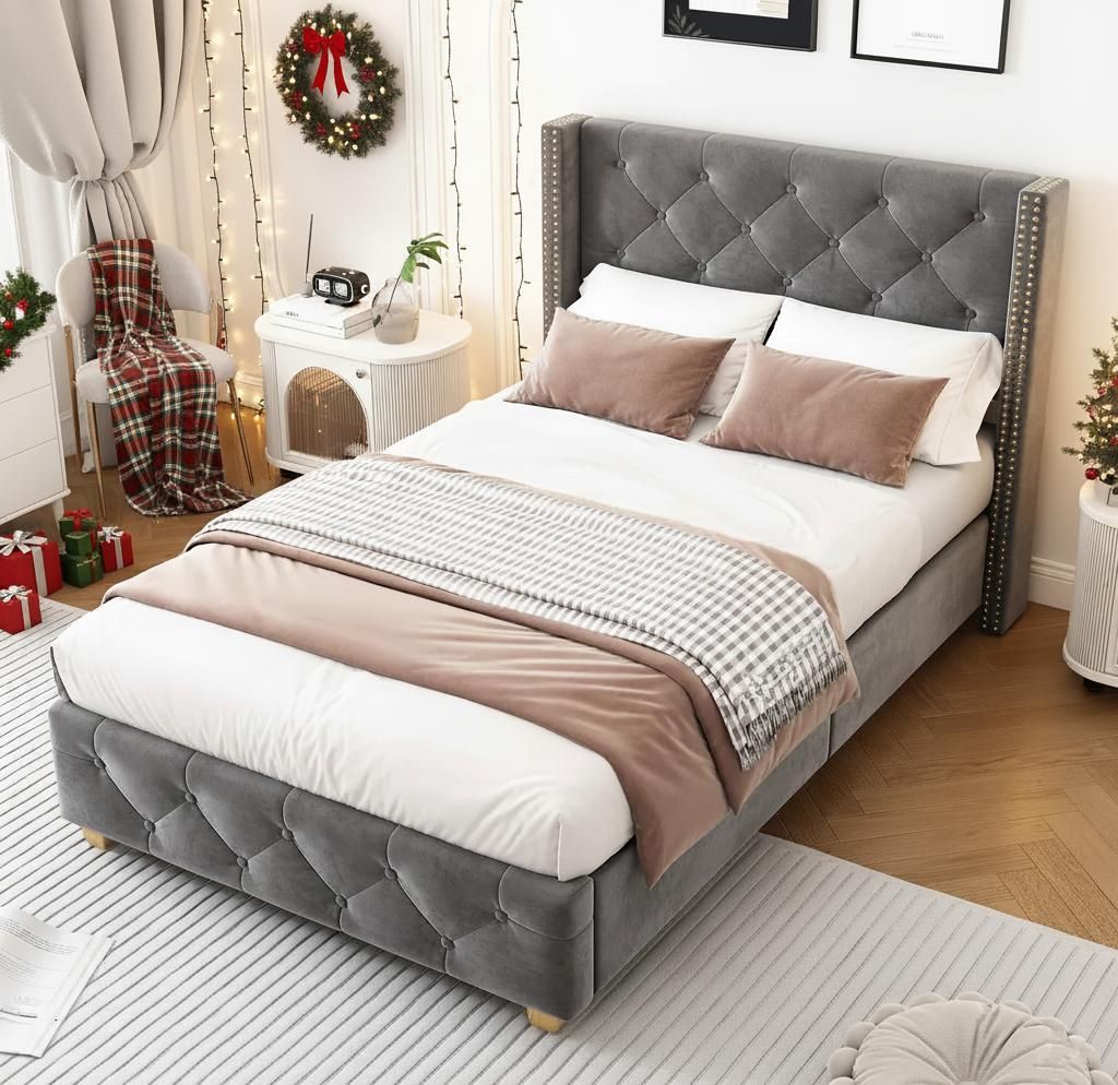 OKWISH lit rembourré  90x200 cm - Lit Simple Rembourré avec Image du produit 