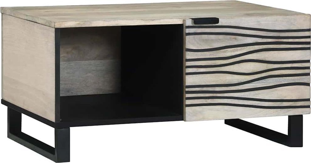 Couchtisch Beige und Schwarz 80 x 50 x 40 cm Massivholz Akazie
