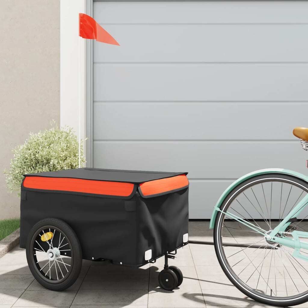 "2026 MODERNE"Robuste Fahrradanhänger - modernes Design - Transportanhänger - Schwarz und Orange 45 kg Eisen NEU320954 - Fahrradanhänger