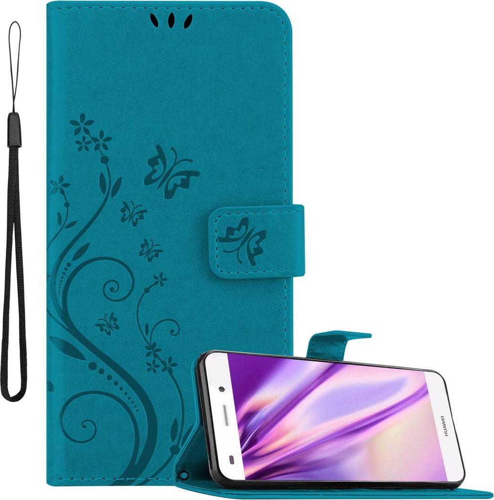 Cadorabo Hülle für Huawei P8 LITE 2015 Schutz Hülle in Blau Schutzhülle Handy Hülle Etui Case Blumen Flower