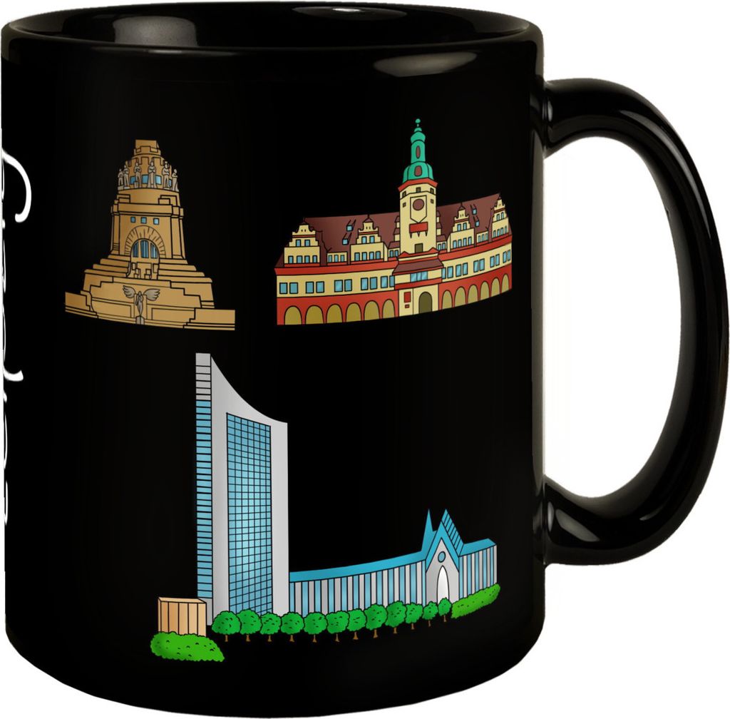 Leipzig Wahrzeichen Tasse in schwarz