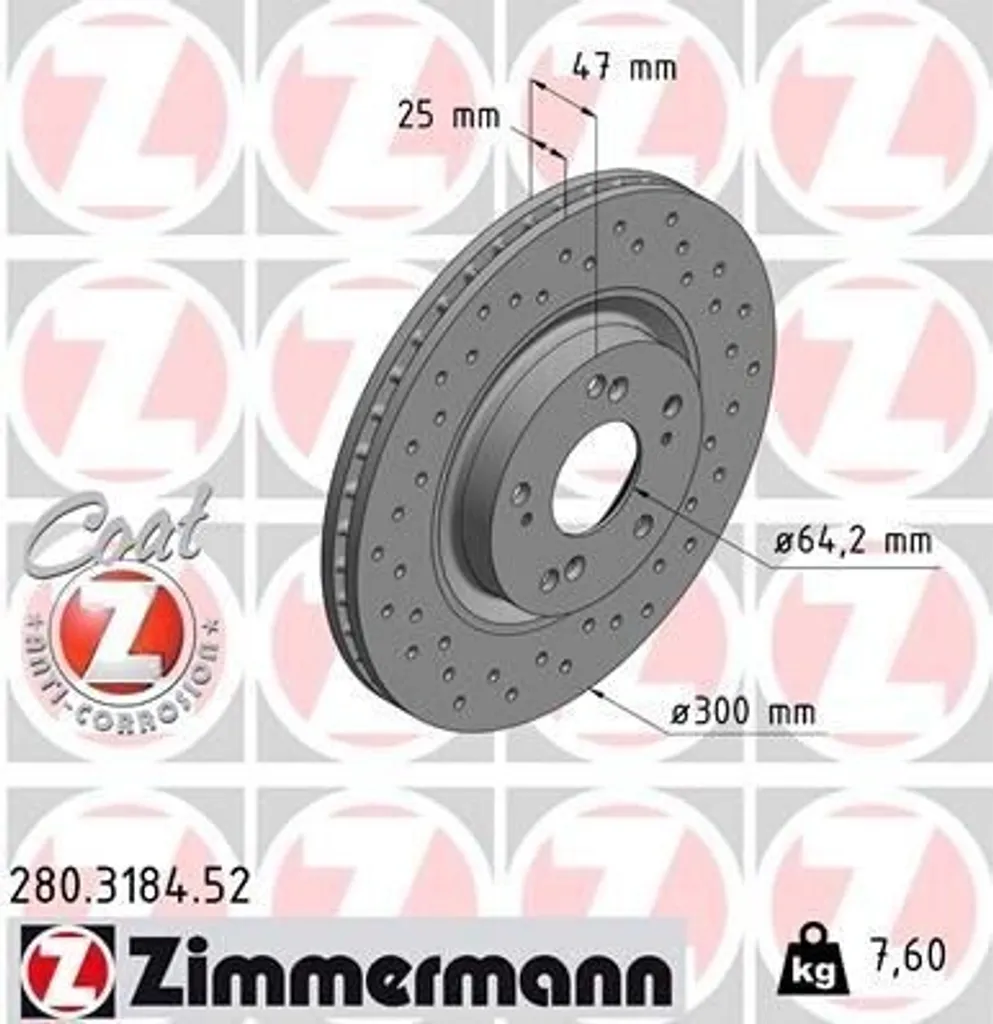 Disque de frein haute résistance Zimmermann 280.3184.52 série Standard
