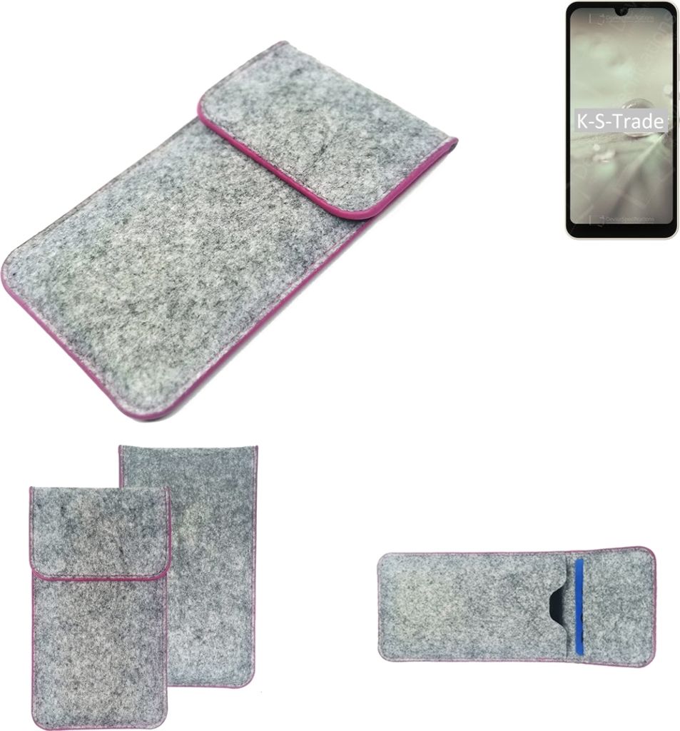 K-S-Trade Handy Schutz Hülle kompatibel mit Sharp Aquos Wish2 Schutzhülle Handyhülle Filztasche Pouch Tasche Case Sleeve Filzhülle hellgrau pinker