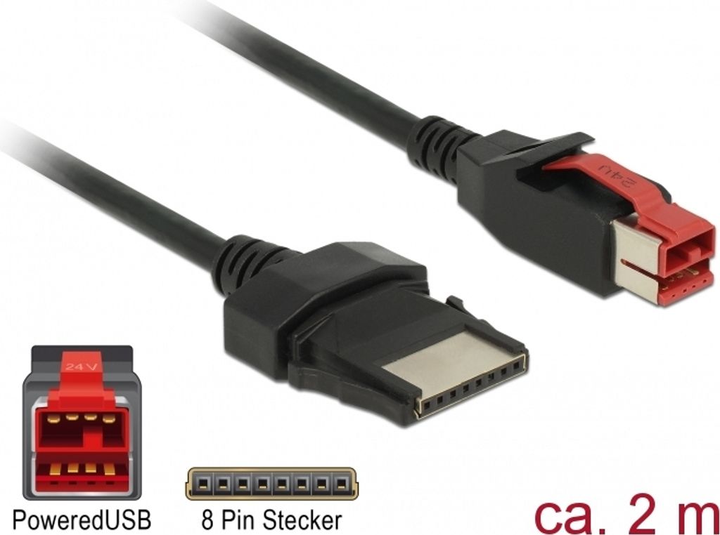 DELOCK PoweredUSB Kabel 24V St > 8Pin St 2.0m