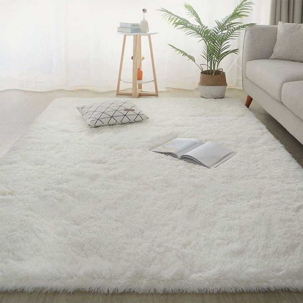 Langfloriger Wohnzimmerteppich – Hochfloriger, moderner Designteppich – Großer, waschbarer Teppich mit rutschfester Unterseite für Schlafzimm...