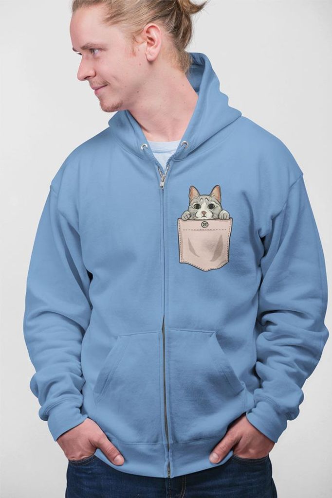 D&B Uni Hoodie ZIPPO00009 Cute Cat Hellblau-Größe L