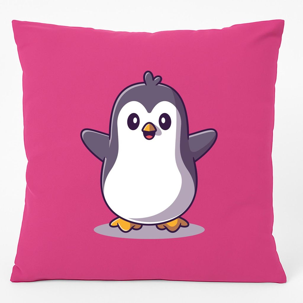 Huuraa Kissen Pinguin Comic 40x40cm mit Füllung Fuchsia Baumwolle Dekokissen Geschenkidee