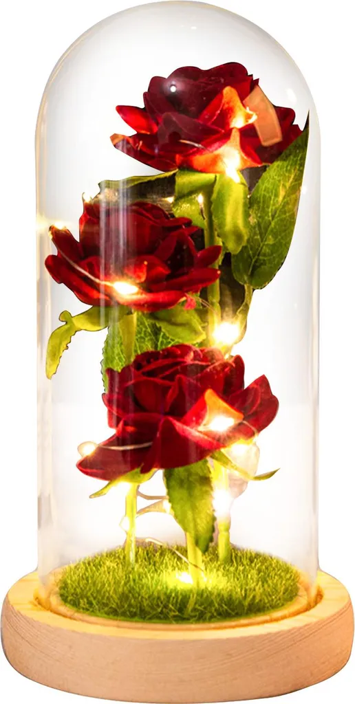 Cadeau Romantique Rose sous Cloche LED pour Anniversaire et Fêtes