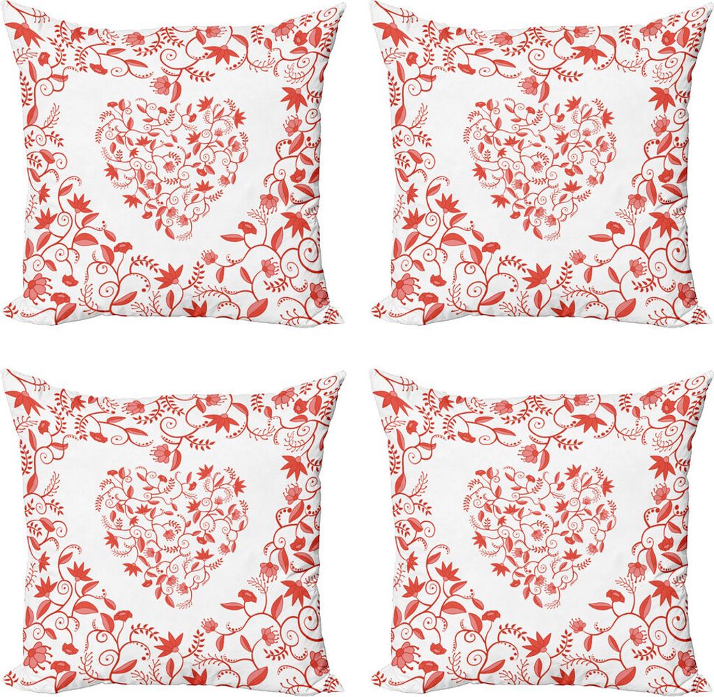 ABAKUHAUS Valentinstag Kissenbezug Set (4 Stück), Paisley-Entwurf, Moderner Doppelseitiger Digitaldruck, 45 cm x 45 cm, rot