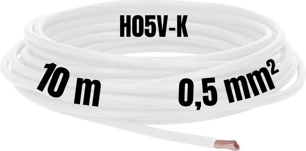 Kalitec 10 Meter H05V-K 0,5 mm² weiß Verdrahtungsleitung I Aderleitung flexibel I PVC Einzelader I Litze 0,5mm2 I Verdrahtung feindrätig Einzell...