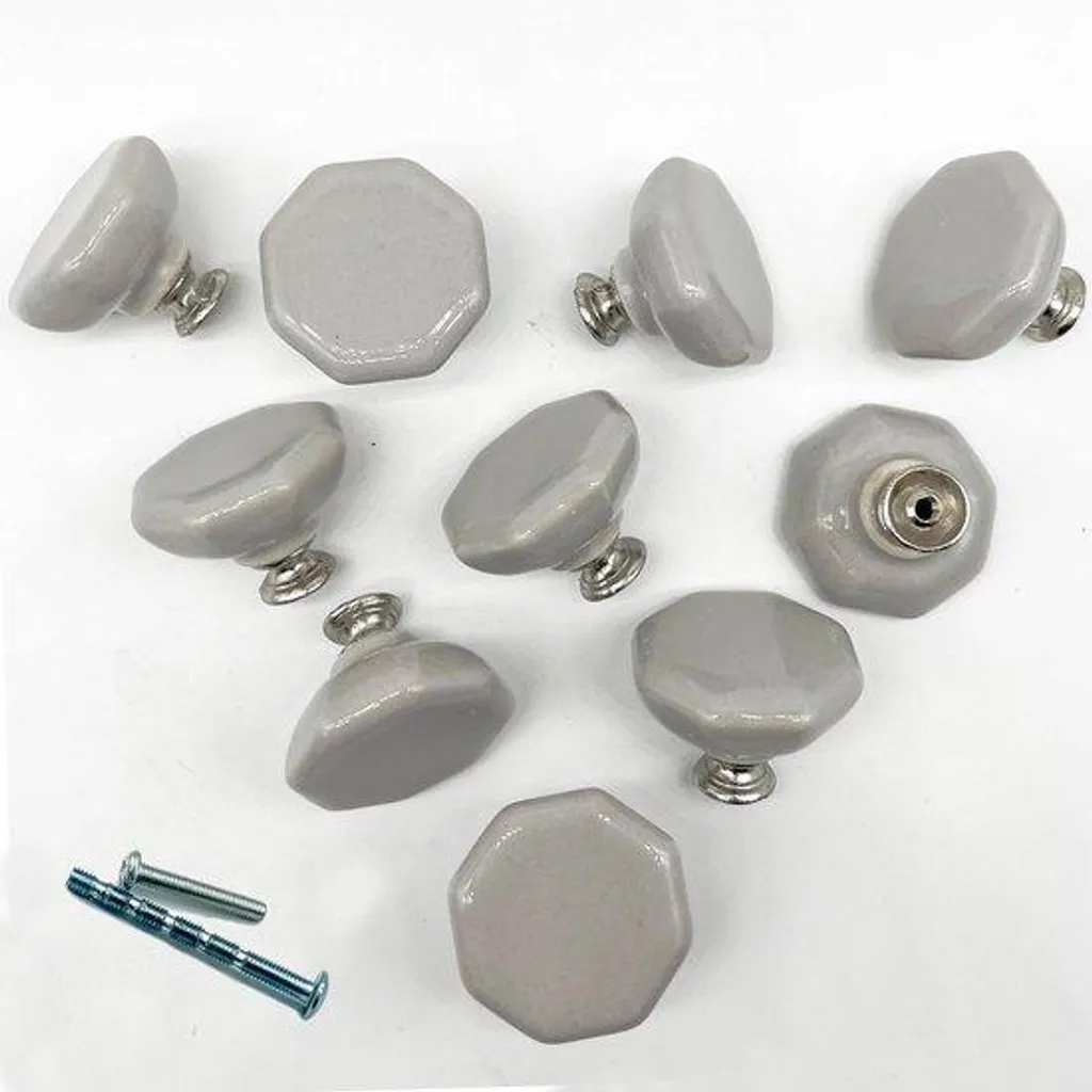 Boutons de placard en céramique durable | Design gris clair émaillé