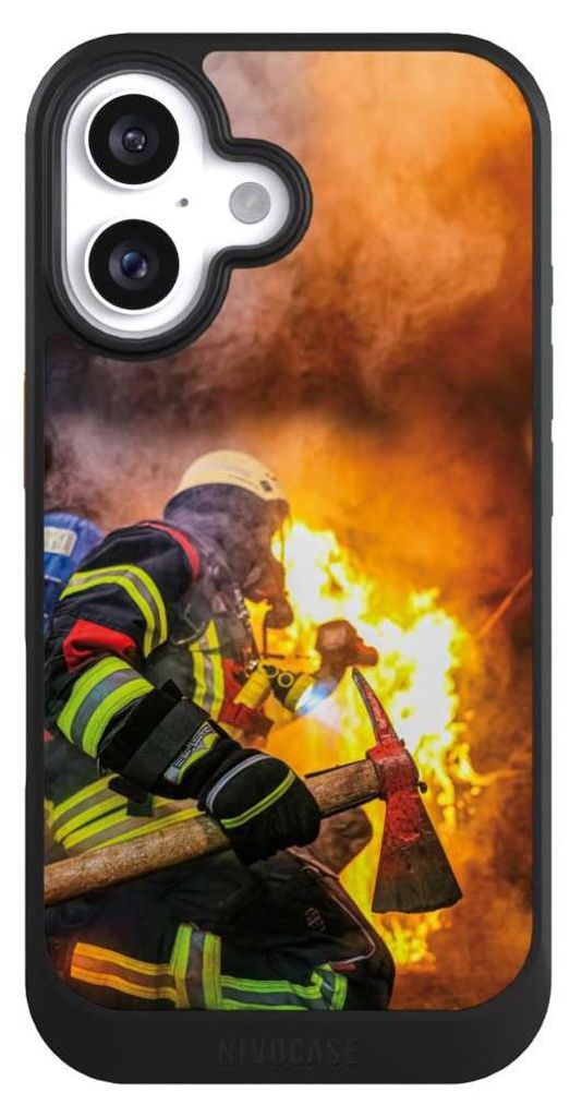 NIVOCASE Hülle für Apple iPhone 16 Handyhülle NIVOcore Case Schwarz Feuer Feuerwehr Lebensretter