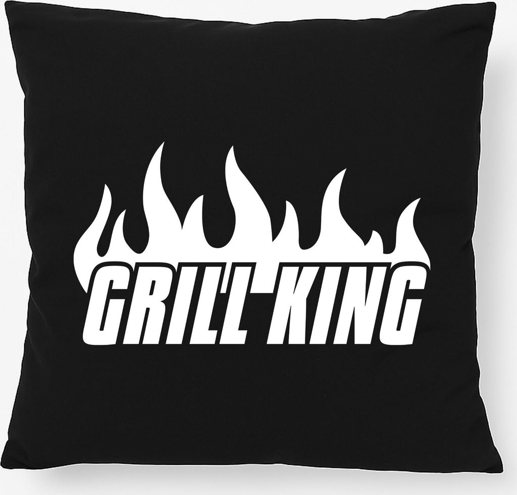 Huuraa Kissen Grill King Flammen 40x40cm mit Füllung Black Baumwolle Dekokissen Geschenkidee