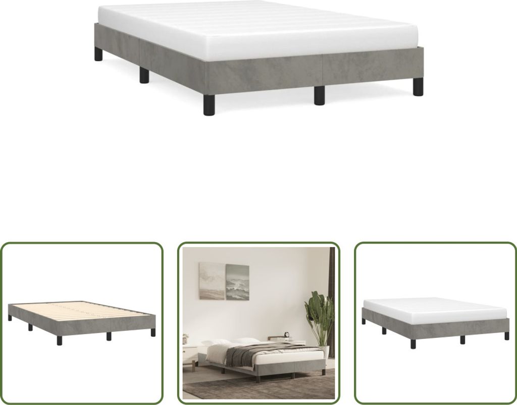 The Living Store Bettgestell Hellgrau 120x190 cm Samt