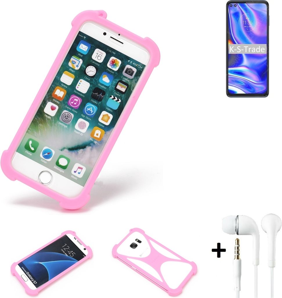 K-S-Trade Bumper + Kopfhörer kompatibel mit Motorola Moto One 5G Handy Hülle Schutzhülle Silikon Schutz Hülle Cover Case Silikoncase Silikonbumper