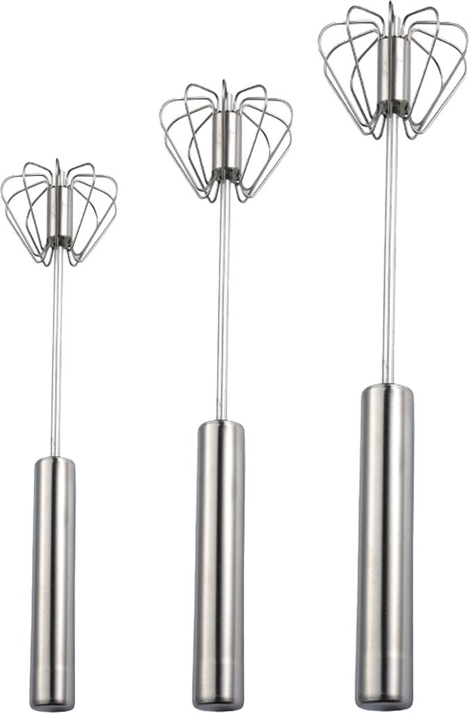 3-teiliges Set mit Schneebesen aus Edelstahl, halbautomatisches Schneebesen-Set, 3 Größen erhältlich, Handrührgerät, Rührwerkzeug zum Vermisc...