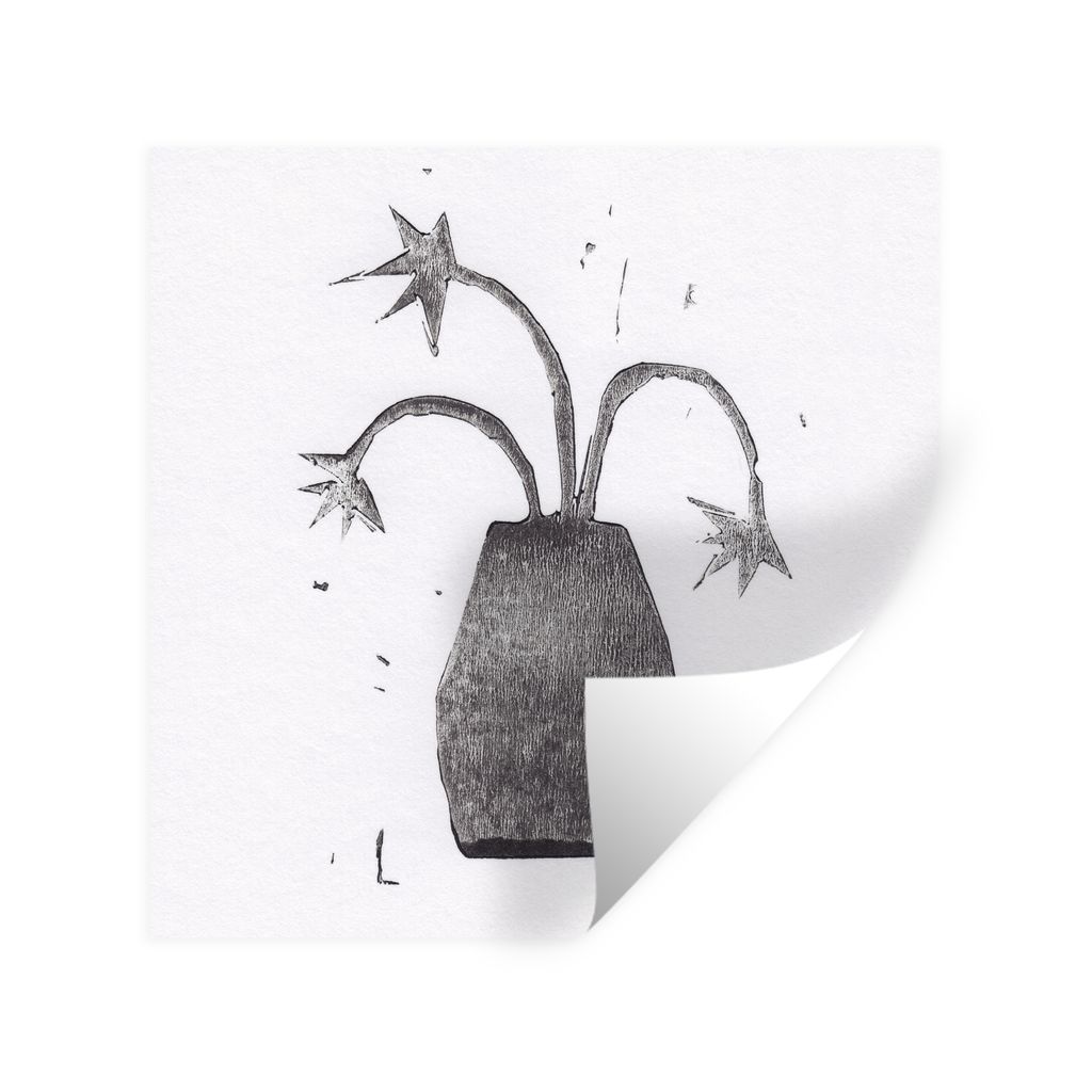 MuchoWow Wandtattoo Wandsticker Wandaufkleber Pflanze - Vase - Schwarz - Weiß - Blume 100x100 cm Selbstklebend und Repositionierbar - Wierderver...