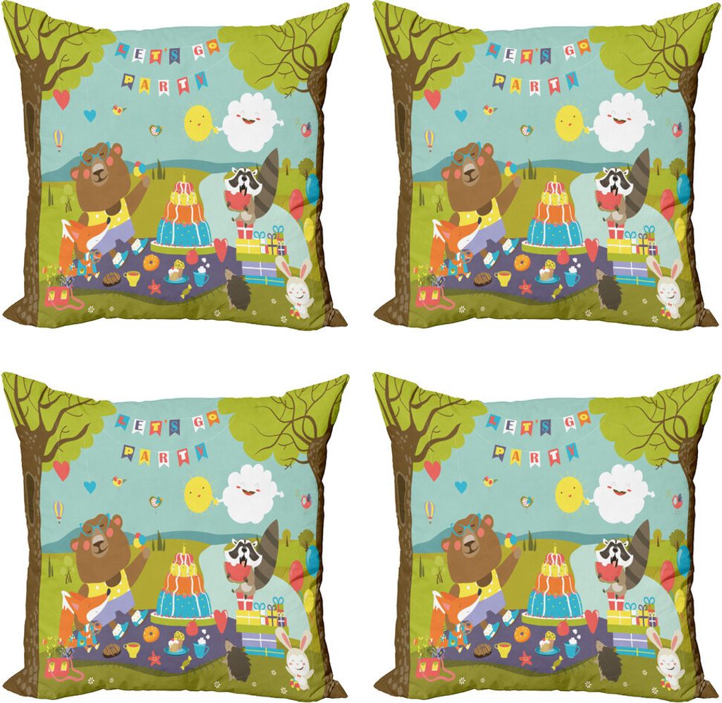 ABAKUHAUS Igel Kissenbezug Set (4 Stück), Woodland Party-Entwurf, Moderner Doppelseitiger Digitaldruck, 45 cm x 45 cm, Mehrfarbig