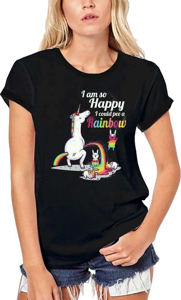 Damen Grafik T-Shirt aus Biobaumwolle Ich bin so glücklich dass ich einen Regenbogen pissen konnte - Regenbogen – I'm So Happy That I Could Piss A