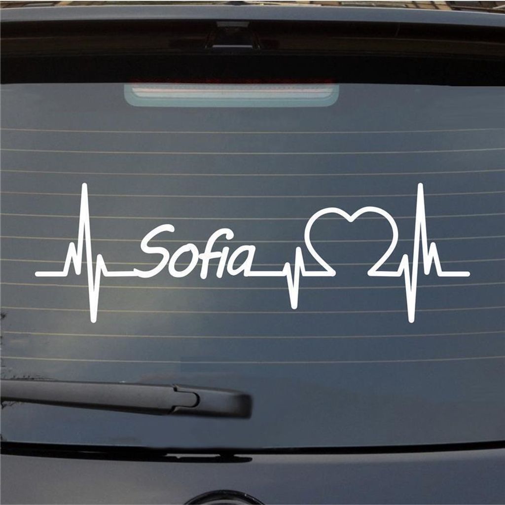 Heckscheibenaufkleber Sofia Herzschlag Puls Stadt Liebe 55x18 cm Weiss Matt Auto Aufkleber Sticker