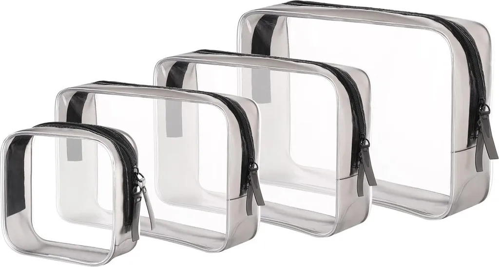 Trousse de toilette PVC transparente étanche anti-fuite - Lot de 4