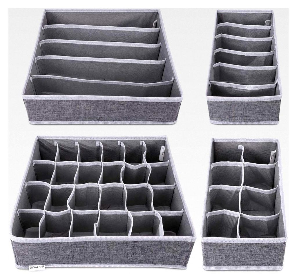 Aufbewahrungsboxen Organizer für Wäsche - 4 Boxen für Kleiderschrank oder Schubladen - Stoffboxen in verschiedenen Größen