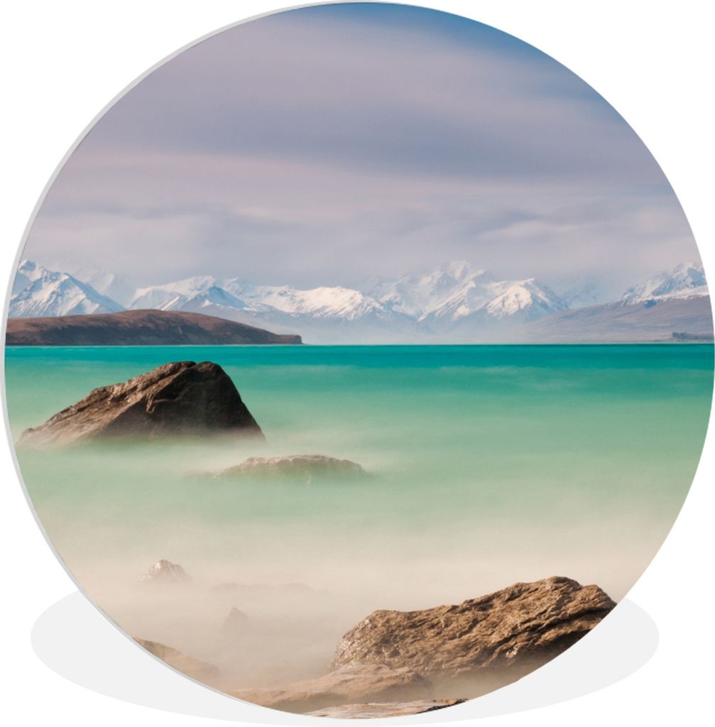 MuchoWow Rundes Wandbild - Runde Bilder Berge - Wasser - Neuseeland Ø 60 cm Kreis Wanddekoration Kunststoff - Wandkreis - Wandschmuck - Wand Kre...