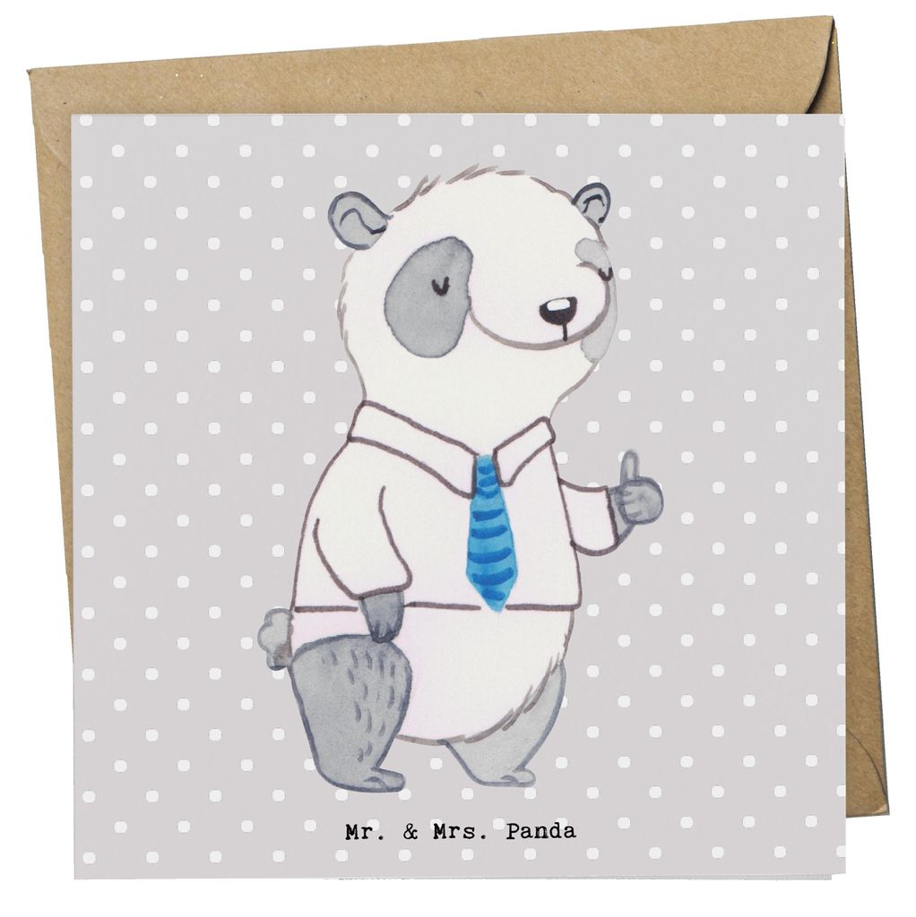 Mr. & Mrs. Panda Klappkarte Kommunikationsmanager Herz - Grau Pastell - Geschenk, anlasskarte, Grußkarte, Studium, Interkulturelle Kommunikation, ...