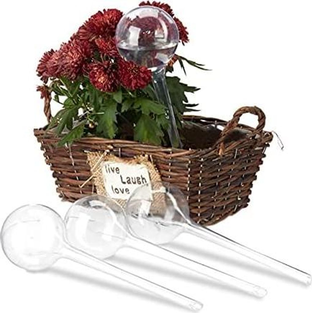 Relaxdays Bewässerungskugeln, 4er Set, Dosierte Bewässerung, 2 teiliges Wochen, Versenkbar, Topfpflanzen, Kunststoff, Transparent, PVC, Standard