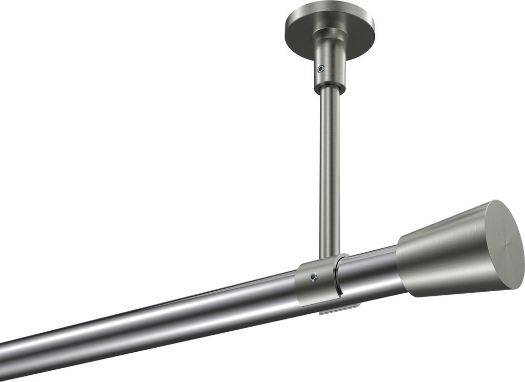 Interdeco Gardinenstange / Vorhangstange Chrom / Edelstahl-Optik, Typ Sonette Sitra (Konus) ohne Ringe, Deckenmontage, 20 mm Ø 1-läufig, 180 cm